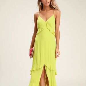 Lulus Island Time Lime Green Ruffled Midi Dress - Size L